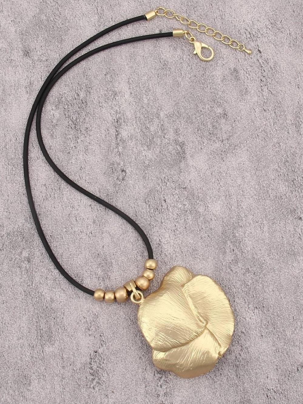 Anthropologie Gold Floral Pendant Necklace with Black Cord - Picture 5 of 8